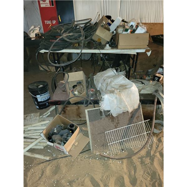 Foldable table, water hose, couplings, v belts, filters etc