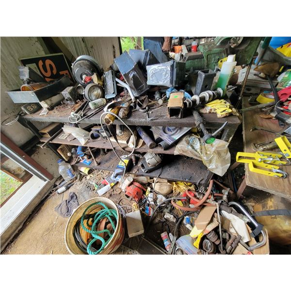 Metal bench w/ 10" swivel vice and misc.