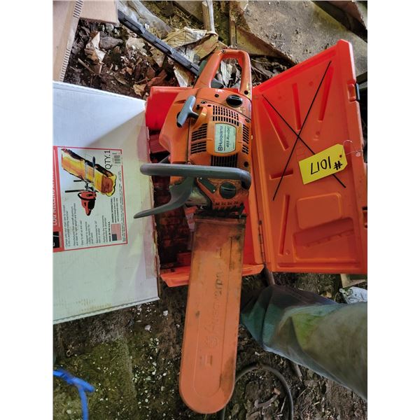 Stihl chainsaw. 16" bar, spare chains, safety kit, chaps, helmet, glasses etc.