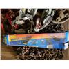 Image 3 : Pallet of chains, shackles,cable puller, straps and misc.