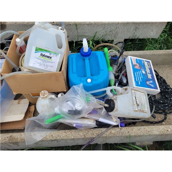 Various vet supplies, hip lifters, calf puller, applicator guns, cyclence etc.