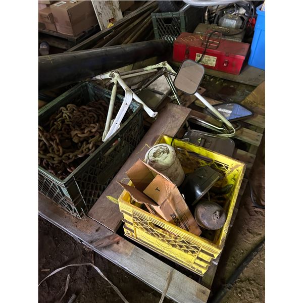 Quantity of box iron steel, approx. 3/4"-1" .various lengths. Mirrors, lights, wheels, axle, bench g