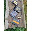 Image 1 : 5 fence chargers. Gallagher M1000, Power wizard PW18000, Baker 5000 solar fence chargers, and 2 beep