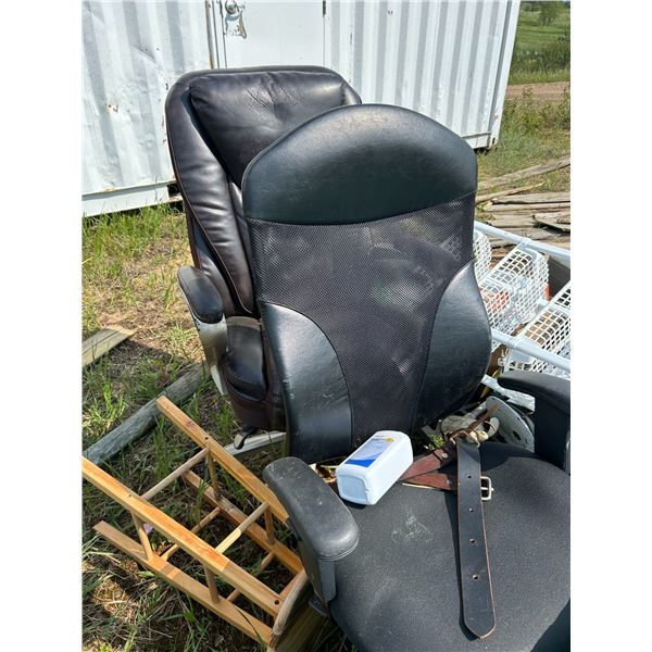 Elec. fire place motor, cassette tapes, office chairs, folding chairs and misc.