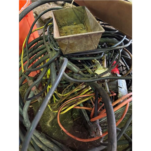 Set of security yard lights, misc. wire, jacks, metal table and misc.