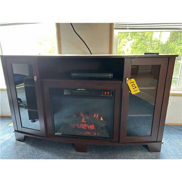 Elec. fire place tv stand. Working. Chair, and desks.
