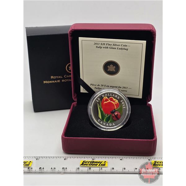 RCM 2011 $20 Fine Silver Coin : Tulip with Glass Ladybug (COA #295) (Murano Glass) (99.99%) (SEE PIC