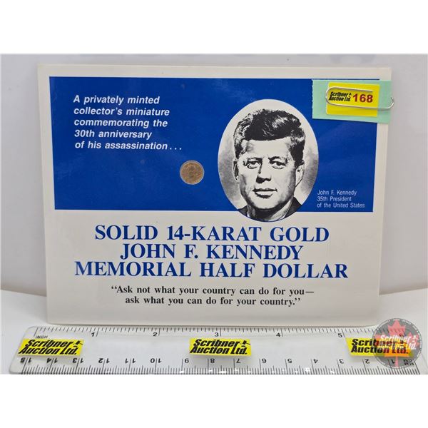 JFK Solid 14-Karat Gold Miniature Medallion Memorial Replica Half Dollar 1963-1993 (COA Card) (SEE P