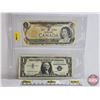 Image 1 : $1 Bills (2) : Collector Combo - Canada 1973 : Crow/Bouey #BCU0845091 - USA 1957 A : #D50365529A (Se