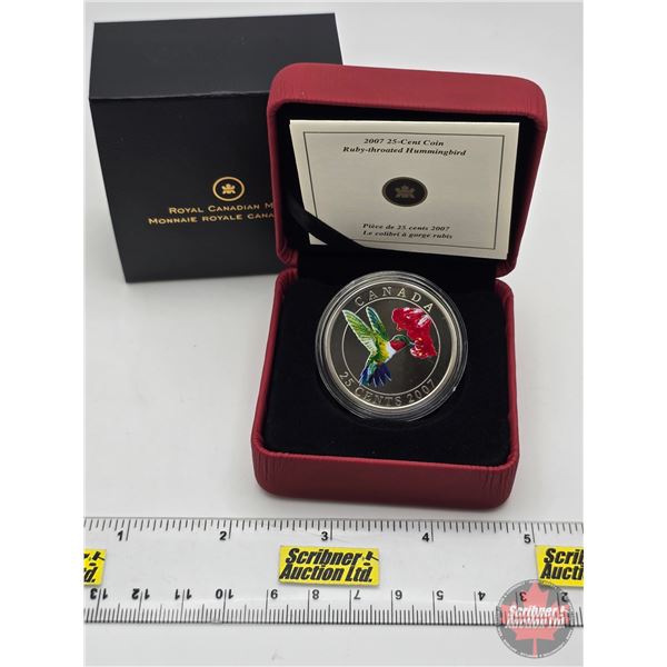 RCM 2007 : 25-Cent Coin : Ruby-Throated Hummingbird (COA #15374) (SEE PICS!)  (Listing & Description