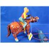 Image 2 : Vintage Toy Tin Mechanical Horse & Rider (Circa 1960's) (Note: Missing Hat & Reins) (8-1/2"H) (SEE P