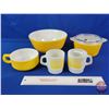 Image 1 : Vintage Yellow Dish Group : (5) - Pyrex 403 Yellow Bowl - Pyrex 473 Yellow Dish w/Lid (Note: Small C