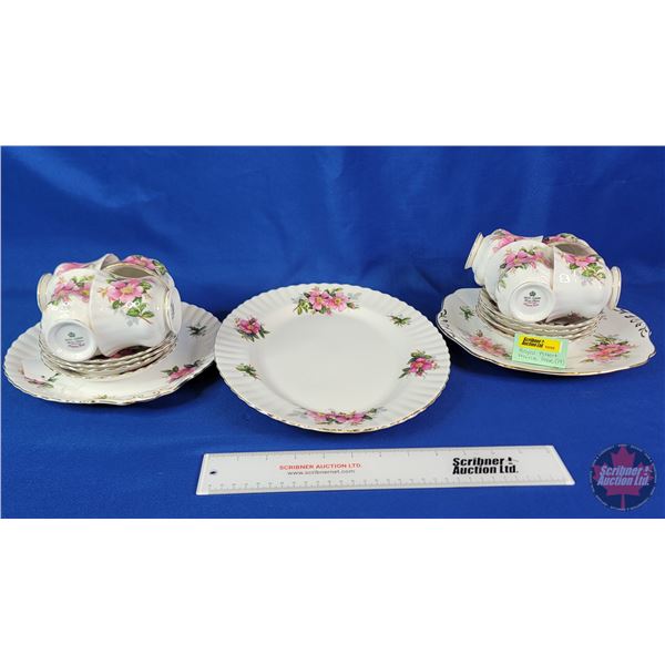 Royal Albert "Prairie Rose" China Set including Cake Plates, Tea Cups & Saucers, Platter (19 Total P