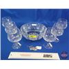 Image 2 : Floral Etched Crystal Bowl w/Rogaska Crystal Brandy Snifters (6) & Birks Silver Plate Sherry Tag  Bo