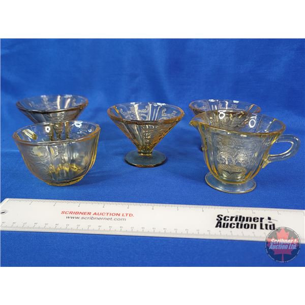 Depression Glass (Yellow) (5 pieces) including Creamer, Tea Cup & Sherbet (3) (SEE PICS!)