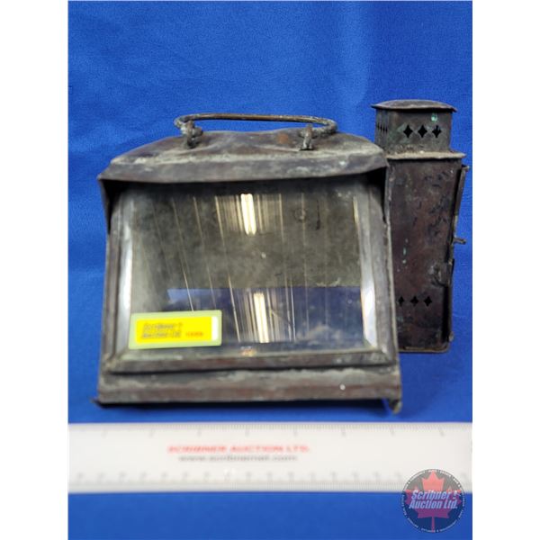 Antique Maritime Compass Cover w/Attached Oil Lantern (Beveled Glass) (SEE PICS!)