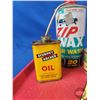 Image 8 : Assorted Petroliana Cans (6), Gas Pump Tag & Enamel Polish Paste Plate (SEE PICS!)