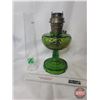 Image 2 : Coal Oil Lamp : Green Glass Washington Drape Aladdin Model B  (Note: Crack in Chimney) (Total Height