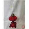 Image 2 : Coal Oil Lamp : RARE Red Princess Feather (Total Height w/Chimney : 19"H) (SEE PICS!)