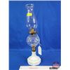 Image 2 : Coal Oil Lamp : Atterbury Glass Base Scroll Font (c.1872)  (Total Height w/Chimney : 17-3/4"H) (SEE