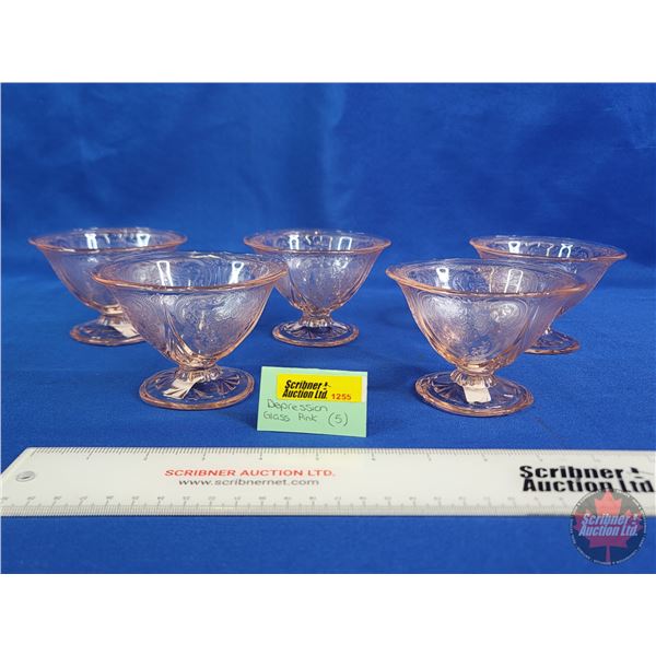 Hazel Atlas Royal Lace Depression Glass Pink Sherbet Dishes (5) (SEE PICS!)