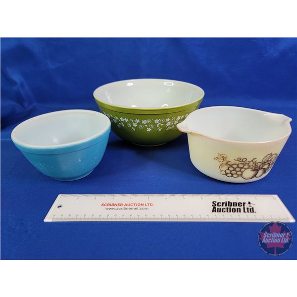 Pyrex Mixing Bowls (3) : Spring Blossom 403, Old Orchard 423 & Blue 401 (SEE PICS!)