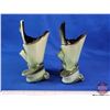 Image 2 : HULL Pottery : Pair Vases : Parchment & Pine Green (Both Measure : 6-3/4"H) (SEE PICS!)