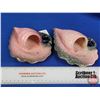 Image 2 : HULL Pottery PAIR Seashell Wall Pocket Vases : Pink/Grey  (Note: Small chip - not visible from front