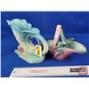 Image 2 : HULL Pottery (2): Bow Knot Cornucopia Vase : Blue/Pink/Cream/Yellow  & Basket : Green/Pink (SEE PICS