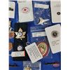 Image 12 : Brass Cricket Box w/Pins, Medallions, Tokens, Shark Tooth, Wade Ornament, Tie Clip, Key Tag, etc (Bo