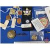 Image 15 : Brass Cricket Box w/Pins, Medallions, Tokens, Shark Tooth, Wade Ornament, Tie Clip, Key Tag, etc (Bo