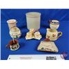 Image 1 : Pottery Collector Combo (8 Pieces) : Small Crock (6"H), Torquay Mottoware, Brentleigh Ware 4pc Condi