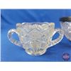 Image 14 : Cut Glass Serving Bowl; Silverware & Double Handle Cut Glass Pitchers (SEE PICS!)