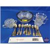 Image 2 : Cut Glass Serving Bowl; Silverware & Double Handle Cut Glass Pitchers (SEE PICS!)