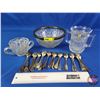 Image 3 : Cut Glass Serving Bowl; Silverware & Double Handle Cut Glass Pitchers (SEE PICS!)