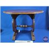 Image 1 : Antique Wooden Over Burl Top Carved Trestle Base Parlor Table  (20-1/2"H x 26"W x 21"D) (SEE PICS!)