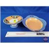 Image 2 : Noritake (Blue/Orange) (2) : Pedestal Dish & Double Handled Serving Tray (SEE PICS!)