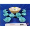 Image 1 : Large Crock "Easi-Mix" Mixing Bowl w/Melmac Cups & Saucers  (Bowl Measures : 5"H x 11"Dia) (SEE PICS