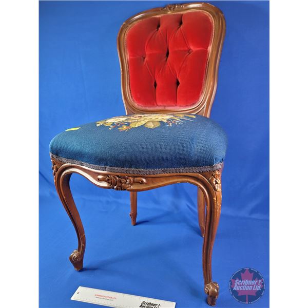 Balloon Red Velvet Upholstered Back Chair w/Petit Point Upholstered Seat (36"H) (SEE PICS!)