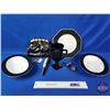Image 1 : Black, White & Gold Collector Combo : Purse, Nikko Mystic Serving Bowls, Black Amethyst Trophy Style