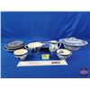 Image 2 : Blue & White "Made in England" Dish Grouping (15 Pieces) : Covered Soup Tureen, Creamer, Tea Cups, S