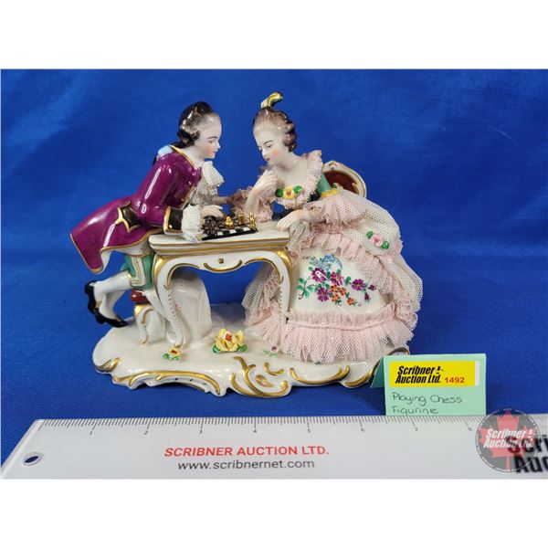 Dresden Art Figurine "Playing Chess" (Made in Germany) (SEE PICS!)