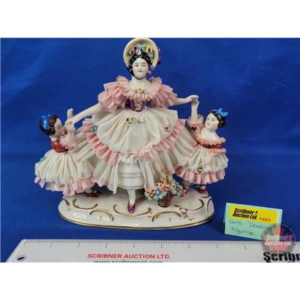 Dresden Art Figurine "Lady & Girls Dancing" (Made in Germany) (SEE PICS!)