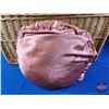 Image 2 : Vintage Large Wicker Chest (Hinged Lid) + Rose Satin Cushion (18-1/2"H x 32"W x 19-3/4"D) (SEE PICS!