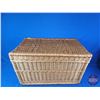 Image 8 : Vintage Large Wicker Chest (Hinged Lid) + Rose Satin Cushion (18-1/2"H x 32"W x 19-3/4"D) (SEE PICS!