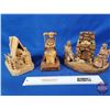 Image 1 : Wood Carvings (3) : Woman in Rocking Chair - Woman with Bread Oven - Man/Woman/Dog by Fireplace