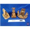 Image 2 : Wood Carvings (3) : Woman in Rocking Chair - Woman with Bread Oven - Man/Woman/Dog by Fireplace