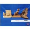 Image 3 : Wood Carvings (3) : Woman in Rocking Chair - Woman with Bread Oven - Man/Woman/Dog by Fireplace