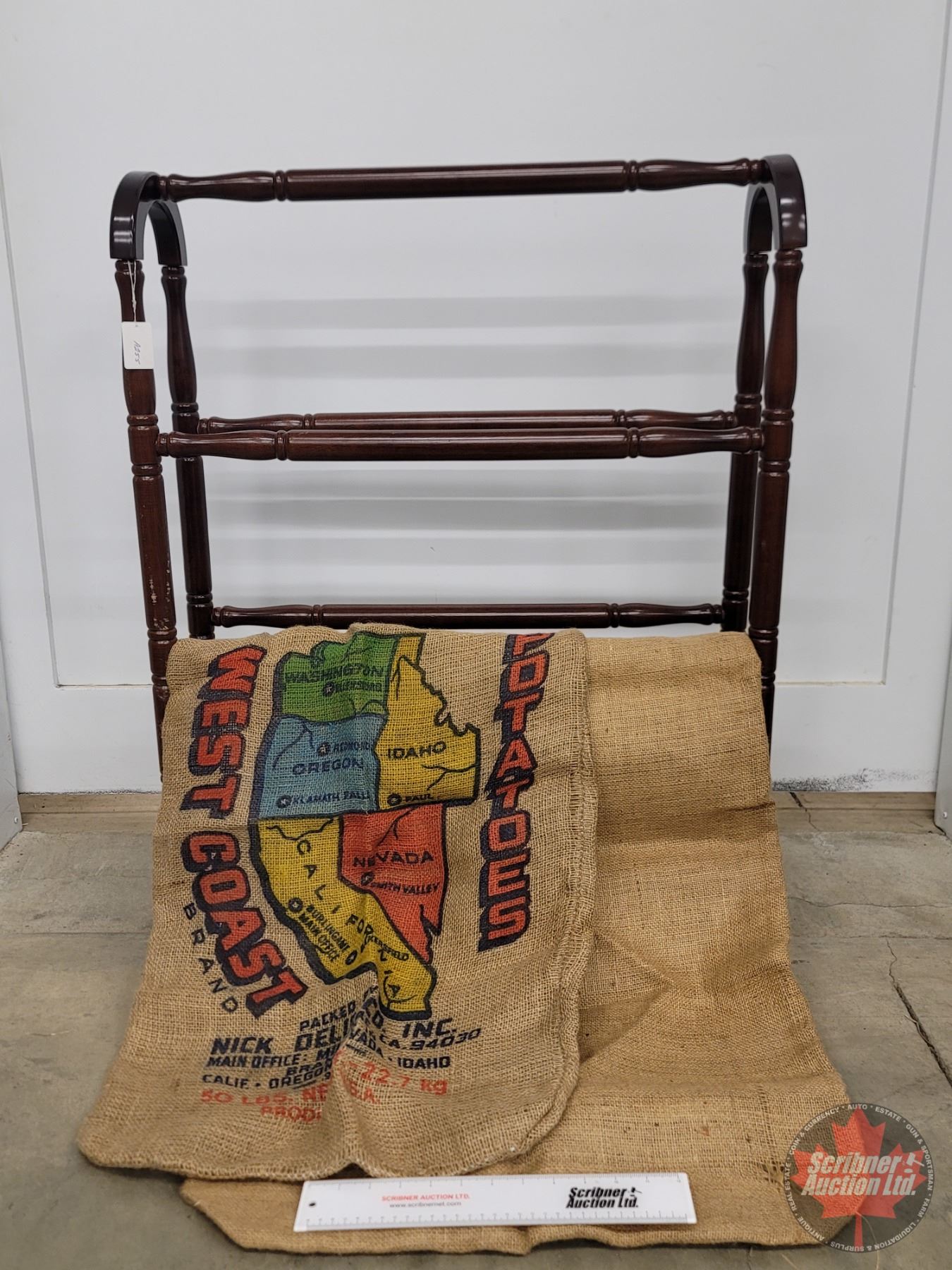 Quilt Rack with (2) Potato Sacks (Rack Measures: 33-1/2