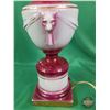 Image 8 : Electric Lamp : Flower Motif Burgundy & Cream (No Lamp Shade) (25-1/2") (SEE PICS!)  (Listing & Desc